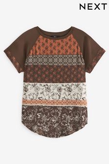 Marron/crème - T-shirt en tissus variés à manches raglan courtes (U23902) | €10