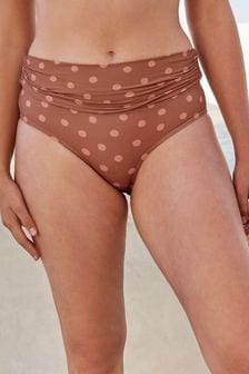 Tan Brown Spot Roll Top Briefs Tummy Control Bikini Bottoms (U24032) | €8