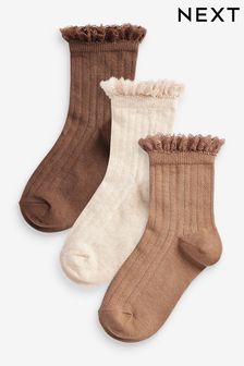 Neutral 3 Pack Cotton Rich Ruffle Ankle Socks (U24180) | €10 - €12