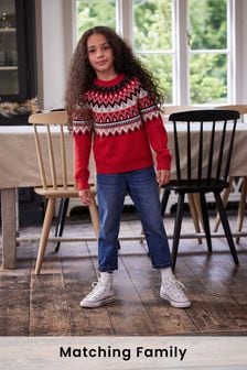 Rdeča - Otroški pulover z vzorcem fairisle in Božič Kids Matching Family (3–16 let) (U24184) | €16 - €19