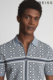 Reiss Blue Talent Geometric Half Zip Polo T-Shirt (U24327) | 132 €