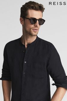 Reiss Black Ocean Linen Grandad Collar Shirt (U24337) | 132 €
