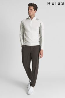 Ecru/Salbeigrün - Reiss Booth Stretch-Top aus Merinowolle in Blockfarben mit kurzem Reissverschluss (U24364) | 185 €
