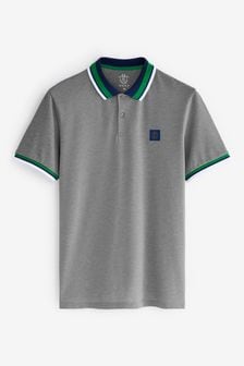 Grey/Green Tipped Regular Fit Pique Polo Shirt (U24865) | HK$181