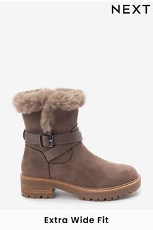 Grey Extra Wide Fit Forever Comfort® Faux Fur Lined Buckle Detail Boots (U24872) | 88 €