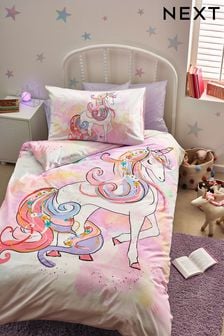 White Floral Unicorn Duvet Cover and Pillowcase Set (U25026) | AED74 - AED98