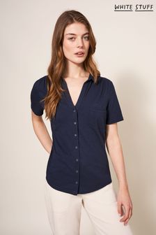 White Stuff Blue Penny Pocket Jersey Shirt (U25037) | $96