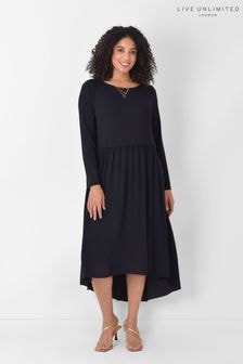 Live Unlimited Black Curve Jersey Mix Hi Lo Hem Dress (U25804) | 190 zł