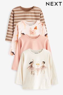 Ballerina Long Sleeve Cotton T-Shirts 4 Pack (3mths-7yrs) (U25874) | 863 UAH - 1,020 UAH