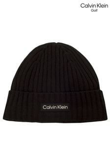 Calvin Klein Golf - Dikke gebreide zwarte beanie-muts met badge (U25878) | €15