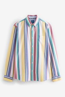 Blue/Yellow Archive Oversized Fit Long Sleeve Oxford Shirt (U25970) | 22 €