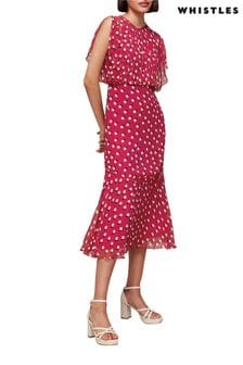Różowa sukienka midi Whistles ze wzorem w kropeczki i księżyce (U26143) | 627 zł