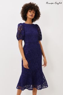 Phase Eight Purple Lidia Guipure Lace Fishtail Dress (U26484) | ₪ 999