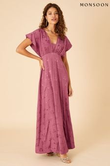Monsoon Pink Donna Satin Jacquard Maxi Dress (U26629) | €124