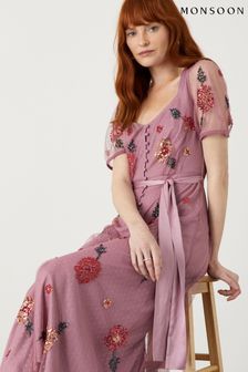 Monsoon Pink Clarisse Embellished Midi Dress (U26636) | €191
