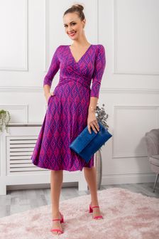 Jolie Moi Pink Petra 3/4 Sleeve Ruched Dress (U26691) | $99