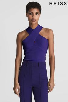 Reiss Purple Lily Knitted Halterneck Cami Vest Top (U26700) | LEI 974