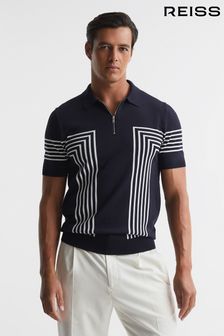 Reiss Navy Jasper Half Zip Stripe Polo T-Shirt (U26714) | $173