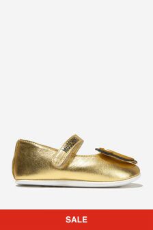 Baby Girls Leather Teddy Bear Pre-Walker Shoes in Gold (U26742) | 520 QAR