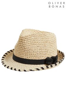 Brązowy damski kapelusz słomkowy trilby Oliver Bonas z czarnym obszyciem (U26810) | 135 zł