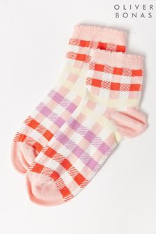 Oliver Bonas Natural Colourful Gingham Ankle Socks (U26829) | ₪ 30