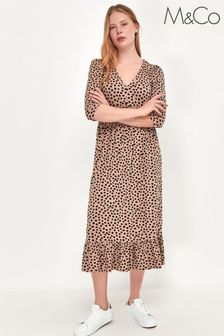 M&co Brown Spot Print V Neck Midi Dress (U27052) | €15