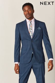 Bright Blue Slim Fit Check Suit: Jacket (U27200) | €28