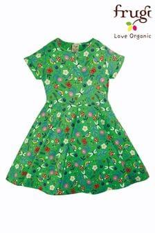 Frugi Green Organic Floral Sarah Slub Skater Dress (U27500) | 40 € - 43 €