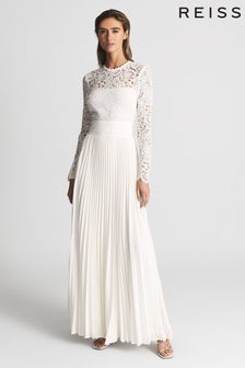 Reiss White Hazel Lace Top Pleated Dress (U27622) | 441 €