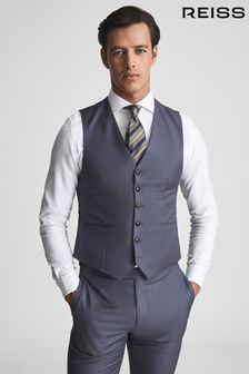 Reiss Airforce Blue Hiked Horse Shoe Wool Slim Fit Waistcoat (U27633) | 1,161 QAR