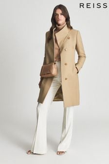 Reiss Camel Mia Wool Blend Mid Length Coat (U27635) | SGD 932