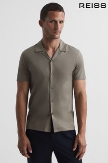 Reiss Taupe Caspa Mercerised Jersey Cuban Collar Shirt (U27681) | $161