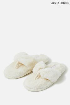 Accessorize Natural Faux Fur Toe Thong Slippers (U27873) | 13 €