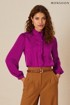 Monsoon Pink Satin Scallop Trim Blouse with Recycled Polyester