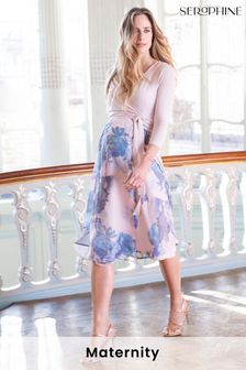 Seraphine Pink Pastel Floral Wrap Maternity And Nursing Midi Dress (U28056) | KRW244,700