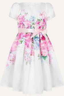 Biała sukienka Monsoon z poliestru z recyklingu z kwiatowym motywem hortensji (U28079) | 292 zł - 348 zł