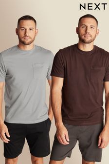 Grey/Brown Shorts Crew neck Pyjamas Set 2 Pack (U28316) | $57