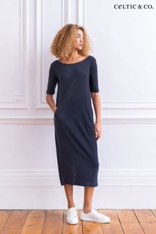 Темно-синее платье из хлопка и льна с пуговицами сзади Celtic & Co. (U28349) | €113