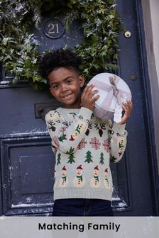 Gris - Suéter navideño con diseño de muñeco de nieve para niños a juego para toda la familia (3 meses-16 años) (U28461) | 18 € - 26 €