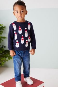 Navy Blue All Over Knitted Santa Jumper (3mths-7yrs) (U28463) | €10 - €11