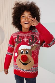 Red Christmas Reindeer Jumper (3-16yrs) (U28496) | €25 - €32