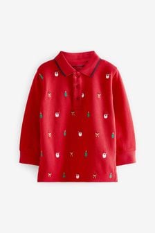 С длинными рукавами рубашка поло с вышивкой Рождество (3 мес.-7 лет) (U28596) | €10 - €12