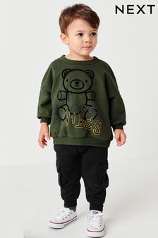 Khaki Green Bear - Character Sweatshirt And Joggers Set (3mths-7yrs) (U28880) | KRW31,200 - KRW37,800