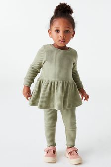 Sage Green Long Sleeve Knitted Peplum Leggings Set (3mths-7yrs) (U29198) | €28 - €34
