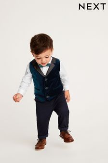 (U29465) | NT$1,330 - NT$1,510 鴛鴦藍 - 绒布西裝背心、襯衫和領結組 (3個月至7歲)