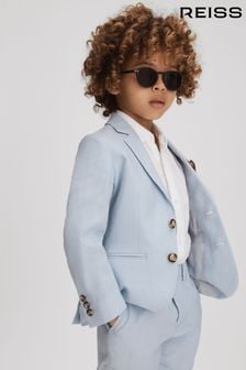 Reiss Soft Blue Kin Junior Slim Fit Single Breasted Linen Blazer (U30022) | 903 SAR