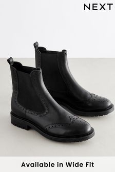 Black Forever Comfort® Brogue Leather Chelsea Boots (U30400) | kr811