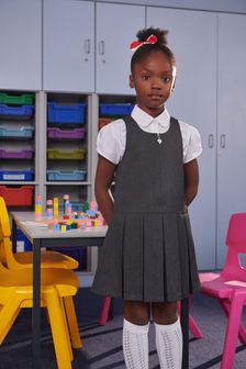 Clarks Grey School Zip Front Pinafore Dress (U30424) | EGP532 - EGP684