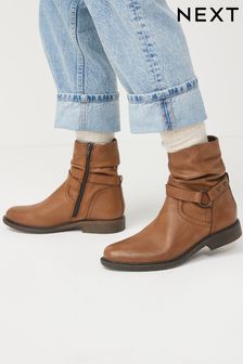 Tan Brown Signature Leather Slouch Ankle Boots (U30441) | 52 €