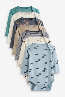 Blue and Beige Dinosaur Baby Short Sleeve Bodysuits 7 Pack (U30557) | ￥3,000 - ￥3,610